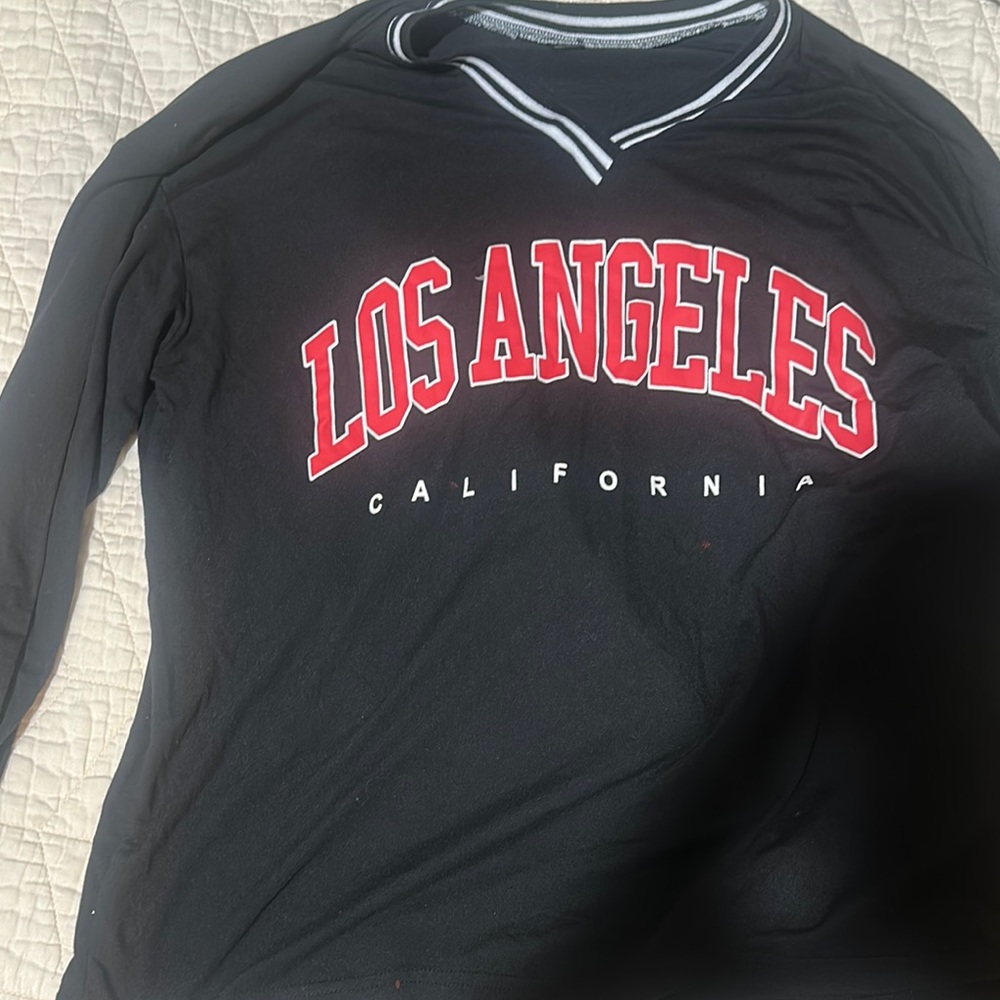 SHEIN Black Long Sleeve Tee with Red and White Accents